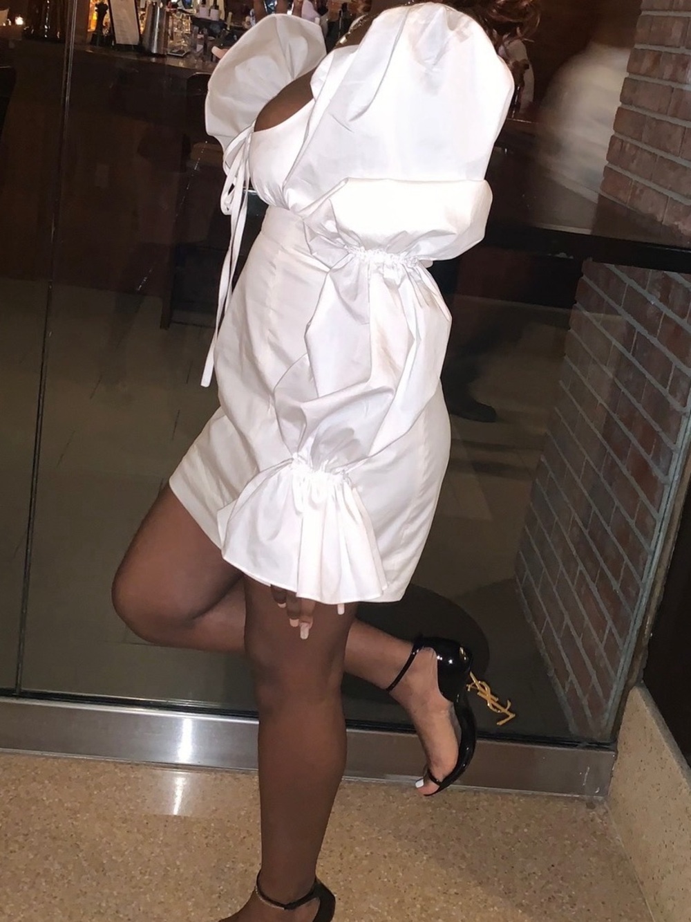 House of CB Cream/White Square Neck Peasant Dress